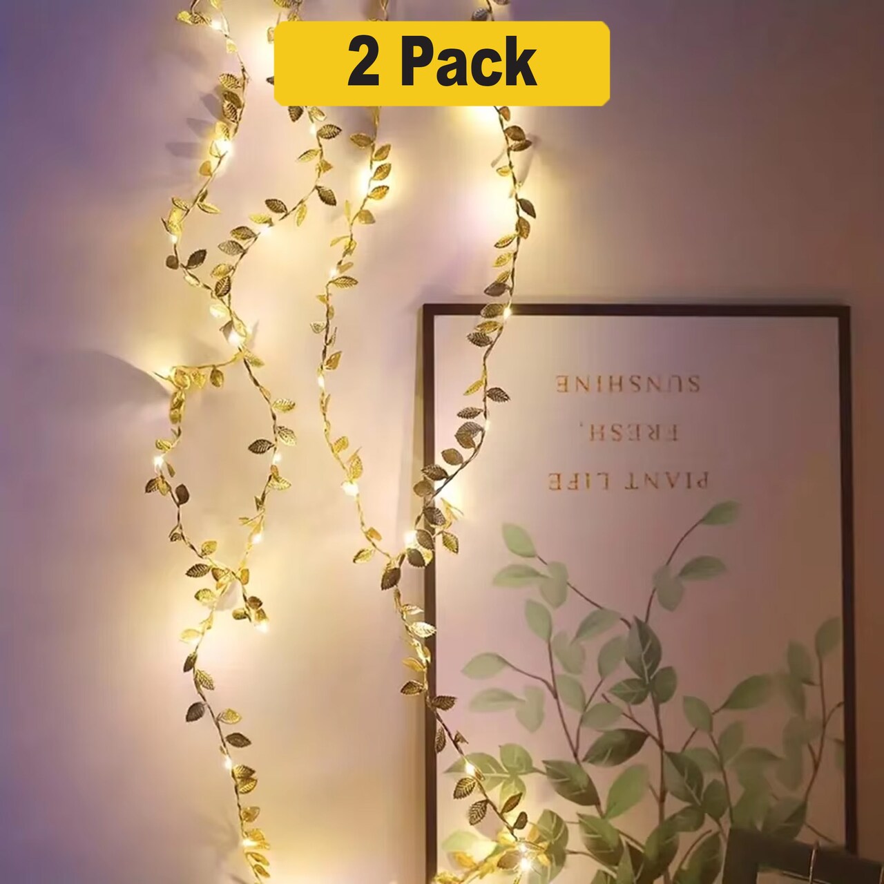 Lush 20 LED Plant Leaf String Lights — Battery Operated with Copper Wire